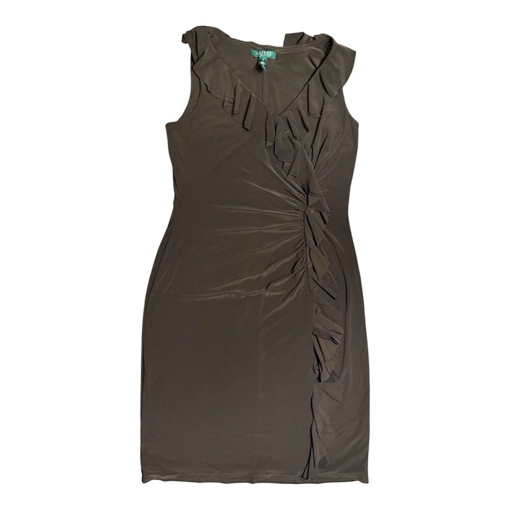 Lauren Ralph Lauren Women's Sleeveless Ruffle Dress Brown 14